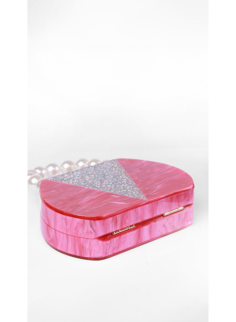 كيفيلي حقيبة كلتش وردية بمقبض لؤلؤي - Image 5